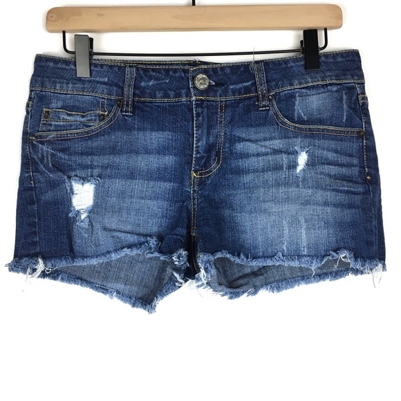 INDIGO REIN Jean Shorts Cut Off Distressed Raw Hem Stretch Denim Size 9 Juniors - Picture 1 of 12